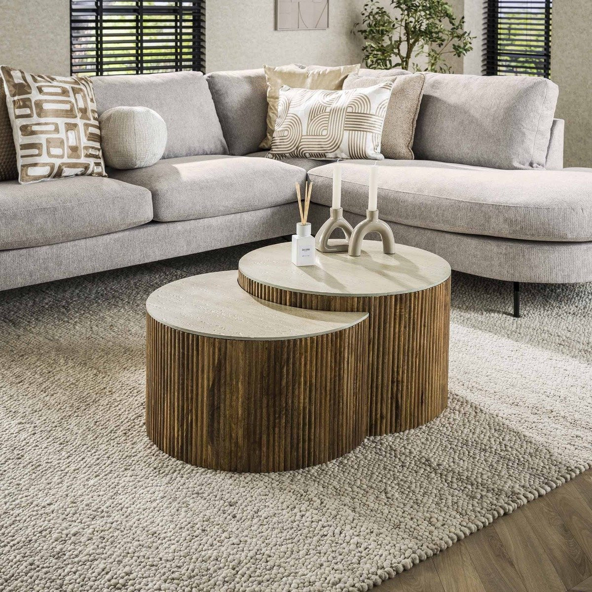 AnLi Style Salontafel set van 2 Nuovo travertin halfronde tafels