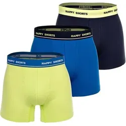 HAPPY SHORTS Happy Shorts Herren Boxer Shorts, 3er Pack - Retro Jersey, Logobund, Größe S in Blau Blau