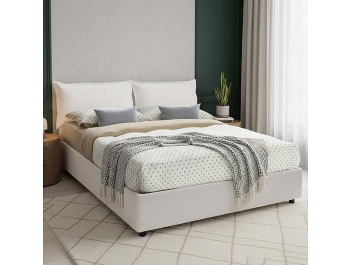 Talamo Italia - Doppelbett Maya, Bettkasten mit Kunstlederbezug, geeignet für Matratze 140x190 cm, 100 % Made in Italy, Weiß