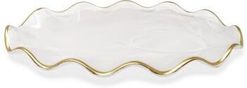 Vivience Oval Tray White Alabaster with Gold Ruffled Border