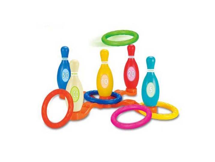 Ensemble de jeu 2-en-1 de quilles et de lancer d'anneaux pour enfants, plastique PP durable, activités intérieures et extérieures amusantes