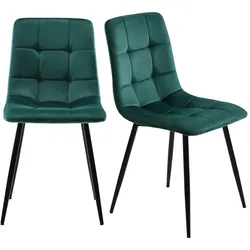 OKWISH Esszimmerstuhl 4er Set Samt Dunkelgrün 86x46x44 cm mit Metallbeinen Ziersteppung ergonomischer Rückenlehne Bodenschonern