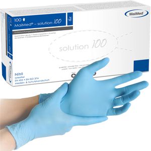 MaiMed Einmalhandschuhe Solution 100, blau, 100 Stück, Nitril, chemikalienbeständig, lebensmittelecht, Größe XL