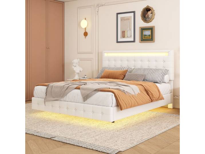 Lit 140 x 200 cm flottant avec éclairage LED Blanc FloraGrace