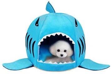 Snug & Styled Cozy Shark Pet Bed Indoor Cat Cave Bed For Small Dogs Cats blue