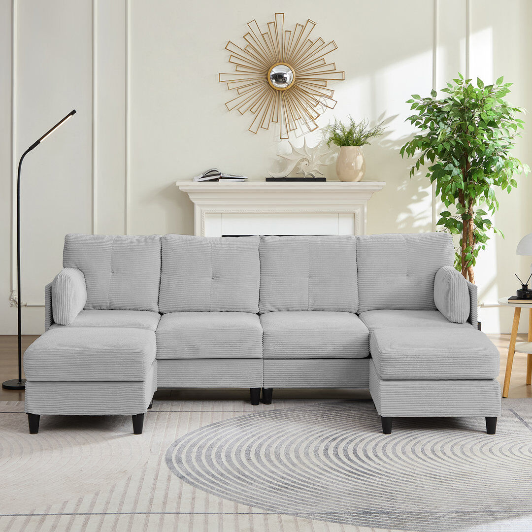 Brayden Studio 5 Seater Chenille Sectional gray 86.4cm H X 225cm W X 126cm D