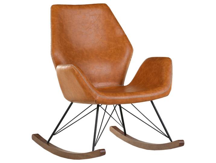 Carryhome Schaukelstuhl, Cognac, Holz, Metall, Eiche, massiv, 74x94x85 cm, Schaukelfunktion, Wohnzimmer, Sessel, Schaukelstühle