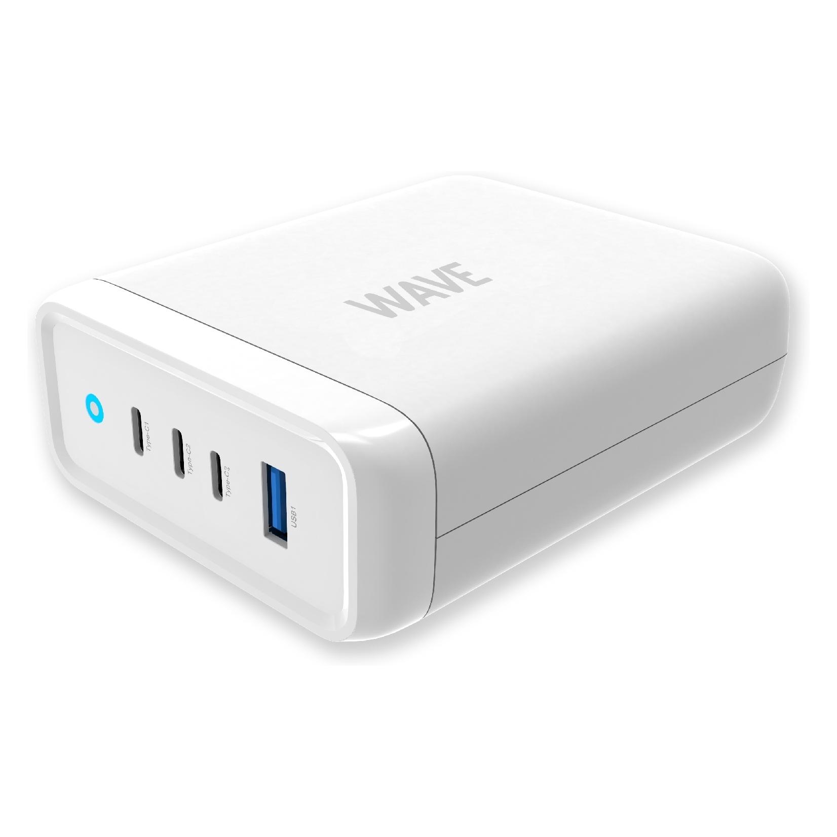 Wave USB-latausasema, 3x USB-C + 1x USB-A, valkoinen (100 W, 4 Ports) (WAVE-PWR-CS-100W-WT)
