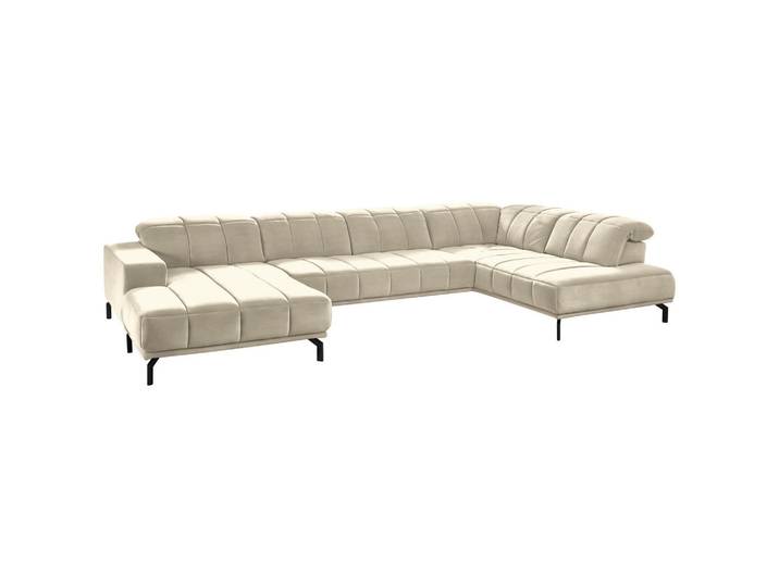 Beldomo Style Wohnlandschaft, Creme, Natur, Metall, 5-Sitzer, U-Form, 383x219 cm, Goldenes M, Typenauswahl, Fußauswahl, Stoffauswahl, seitenverkehrt erhältlich, Hocker erhältlich, Wohnzimmer, Sofas & Couches, Wohnlandschaften, Wohnlandschaft U-Form