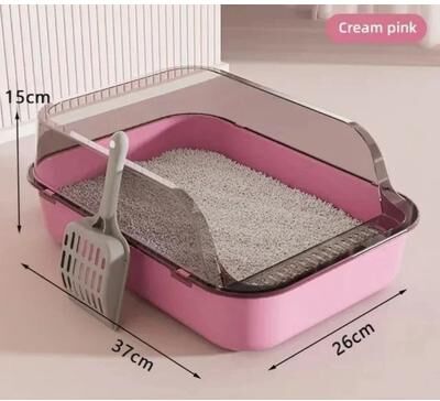 Uplift Essentials Semi Enclosed Cat Litter Box Splashproof Kitty Toilet With Cleaning Basin a Pink