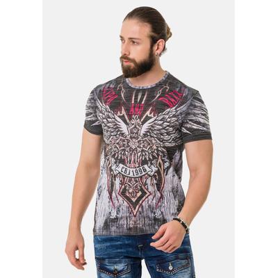 T-Shirt CIPO & BAXX "T-Shirt", Herren, Gr. M, grau, 50% Baumwolle, 50% Polyester, bedruckt, regular fit, Rundhals, Shirts T-Shirt, mit Laserdruck