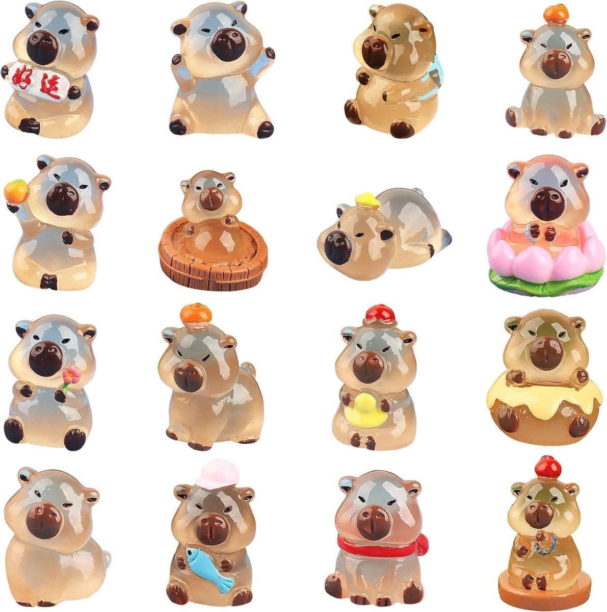 Set van 16 Capybara Miniature Figuren voor Micro Landschap Decoratie en Pasen