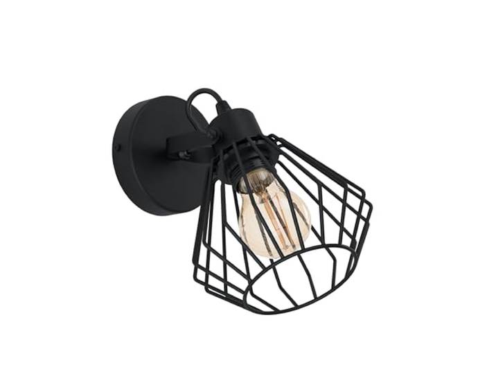 EGLO Applique murale Tabillano\, plafonnier vintage 1 flamme\, lampe murale intérieure en acier style industriel\, lampe salon\, lampe couloir noire\, spot avec douille E27