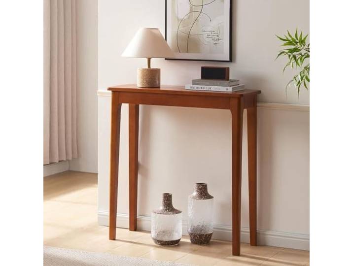 LEUBDIBR Kautschukholz‑Konsolentisch, schmaler Eingangstisch für Flur Kautschukholz‑Konstruktion, schmales 30‑cm‑Profil, Massivholz‑Textur(Walnut,90 cm/35.4 in)