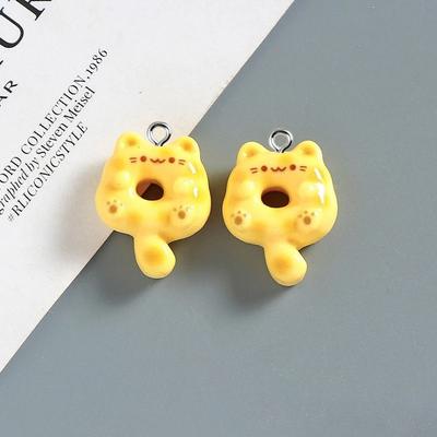 Uplift Essentials Cute Donut Cat Resin Charms For Jewelry Making Set Of 10 yellow