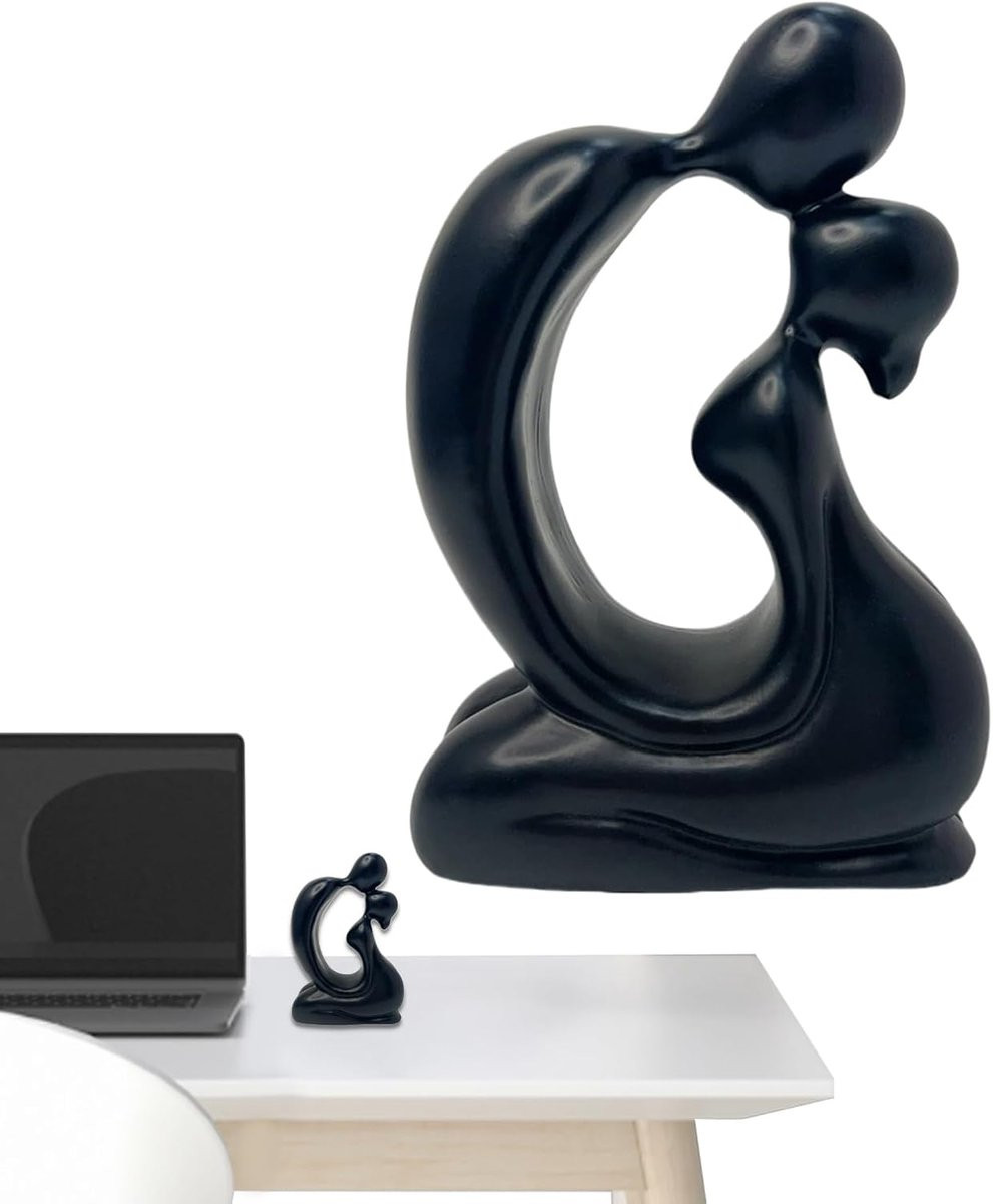 Abstract Beeld Paar Sculptuur Romantische Decoratie Handgemaakt Hars Ornament Zwart Hoogte: 21.5 cm