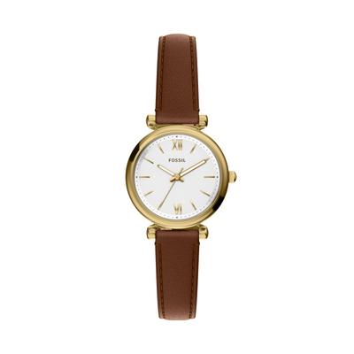 Quarzuhr FOSSIL "Carlie", braun (braun, goldfarben), Armbanduhren, Damen, Quarzuhr, Armbanduhr, Damenuhr, Lederarmband, analog