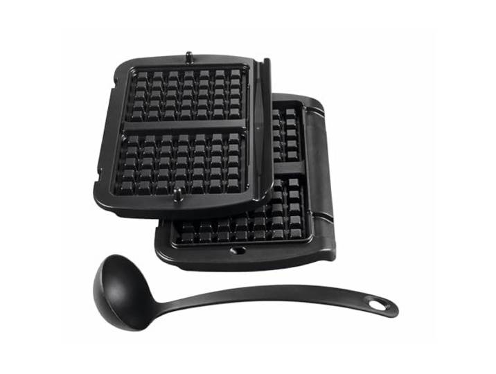 Tefal OptiGrill Waffelplatten, passend für OptiGrill+ und Elite Modell, einfach zubereitetete Belgische Waffeln, inklusive Schöpfkelle, spülmaschinengeeignet, schwarz, XA7248