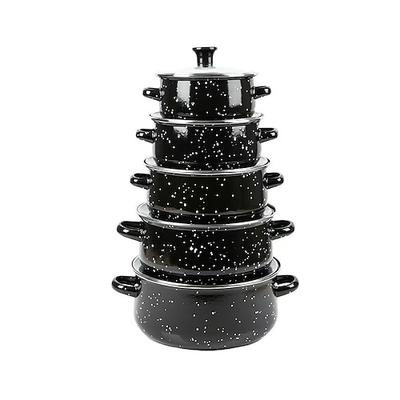 5-teiliges Emaille-Topfset, Kochtopfset mit Deckel, Keramik-Kochtopf, Schmortopf mit flachem Boden für Suppen und zum Einkochen