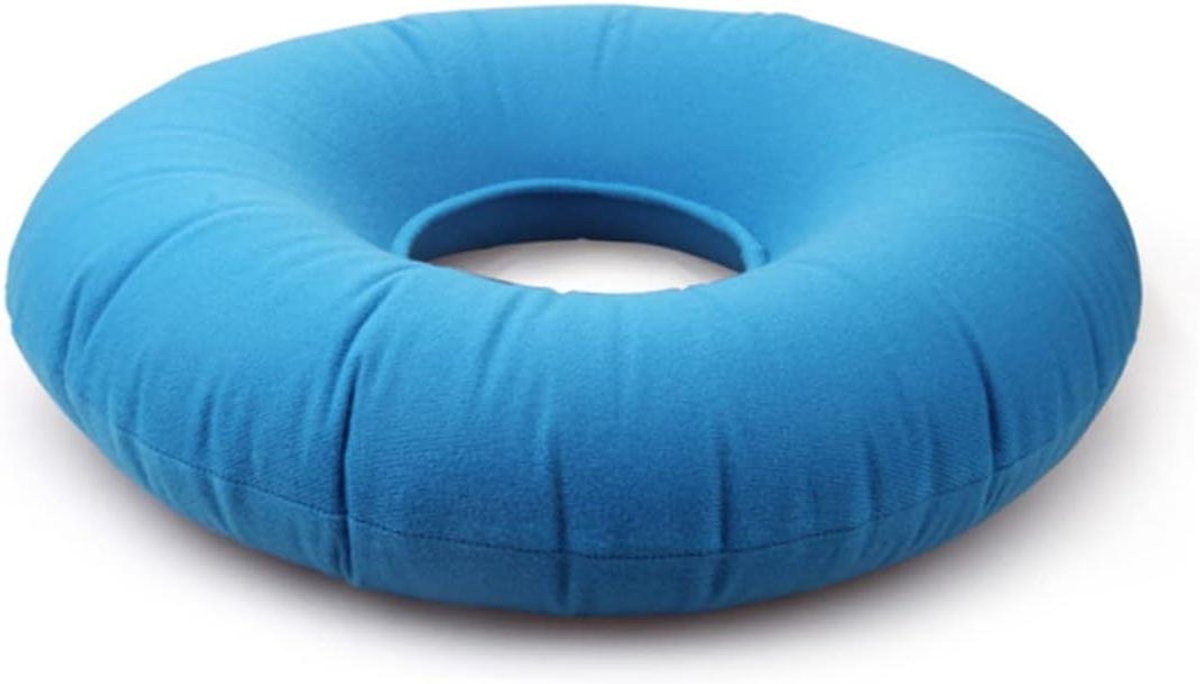 Blauw opblaasbaar donut zitkussen voor volwassenen met verstelbare luchtdruk