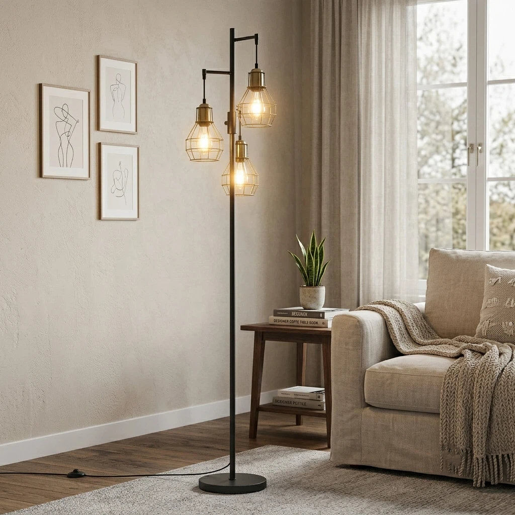 Borough Wharf Andriel 175CM Polished Floor Lamp 3 Dimmable Lights, Standing Reading Light Lamp For Bedroom, Living Room Polished 175cm H X 25cm W X 25cm D