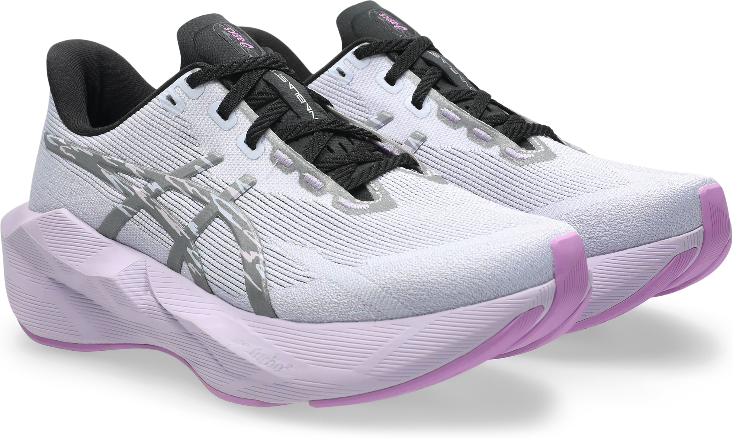 Laufschuh ASICS "NOVABLAST 6 LITE-SHOW", Damen, Gr. 43,5, weiss (lite, show, lavender glow), Synthetik, Schuhe Laufschuh, mit reflektierenden Details lite, show, lavender glow 43,5
