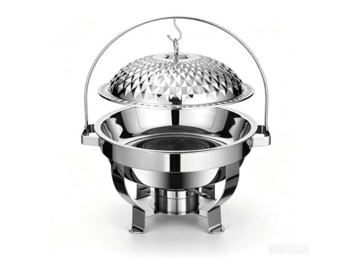 Silbernes, rundes Chafing Dish-Buffet-Set warmhaltebehälter Warmhaltetablett mit hängendem Deckel for Restaurants und Snackbars(6L)