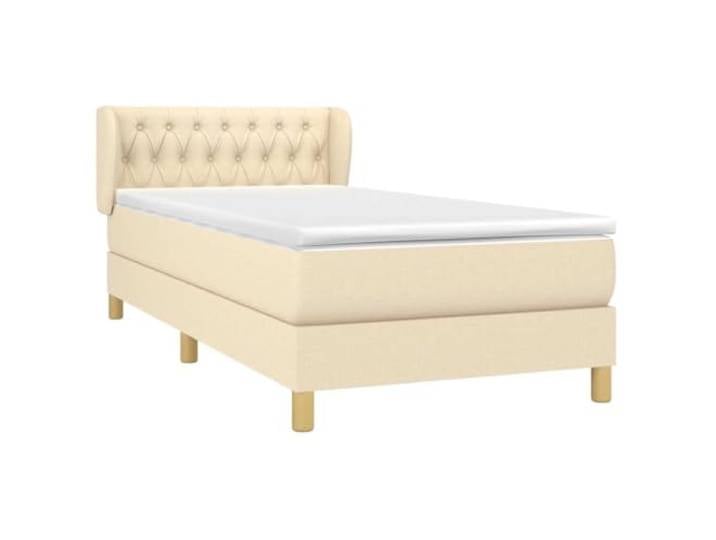 KTHLBRH Boxspringbett mit Matratze Creme 90 x 190 cm aus Stoff Verstellbares Kopfteil, mittlere bis harte Unterstützung, inklusive Matratzenbezug, 193 x 93 x 78 cm