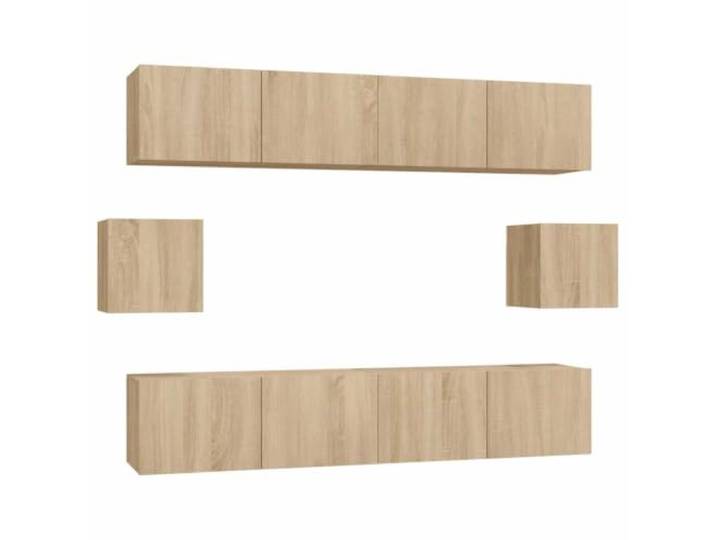 LKJephalotrop 6-TLG. TV-Schrank Set Wandmontage Sonoma-Eiche Board Modularer Wand-Medienschrank aus pflegeleichtem Holzwerkstoff mit Türen für geordnete Aufbewahrung im Wohnzimmer.