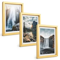 BILDER SET 3er Set - 20x30 cm Goldrahmen - Wasserfälle, Berge, Landschaften, Natur