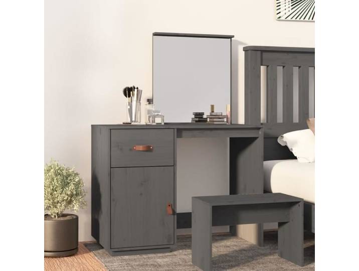820089 Coiffeuse Gris 95x50x134 cm Bois de pin massif