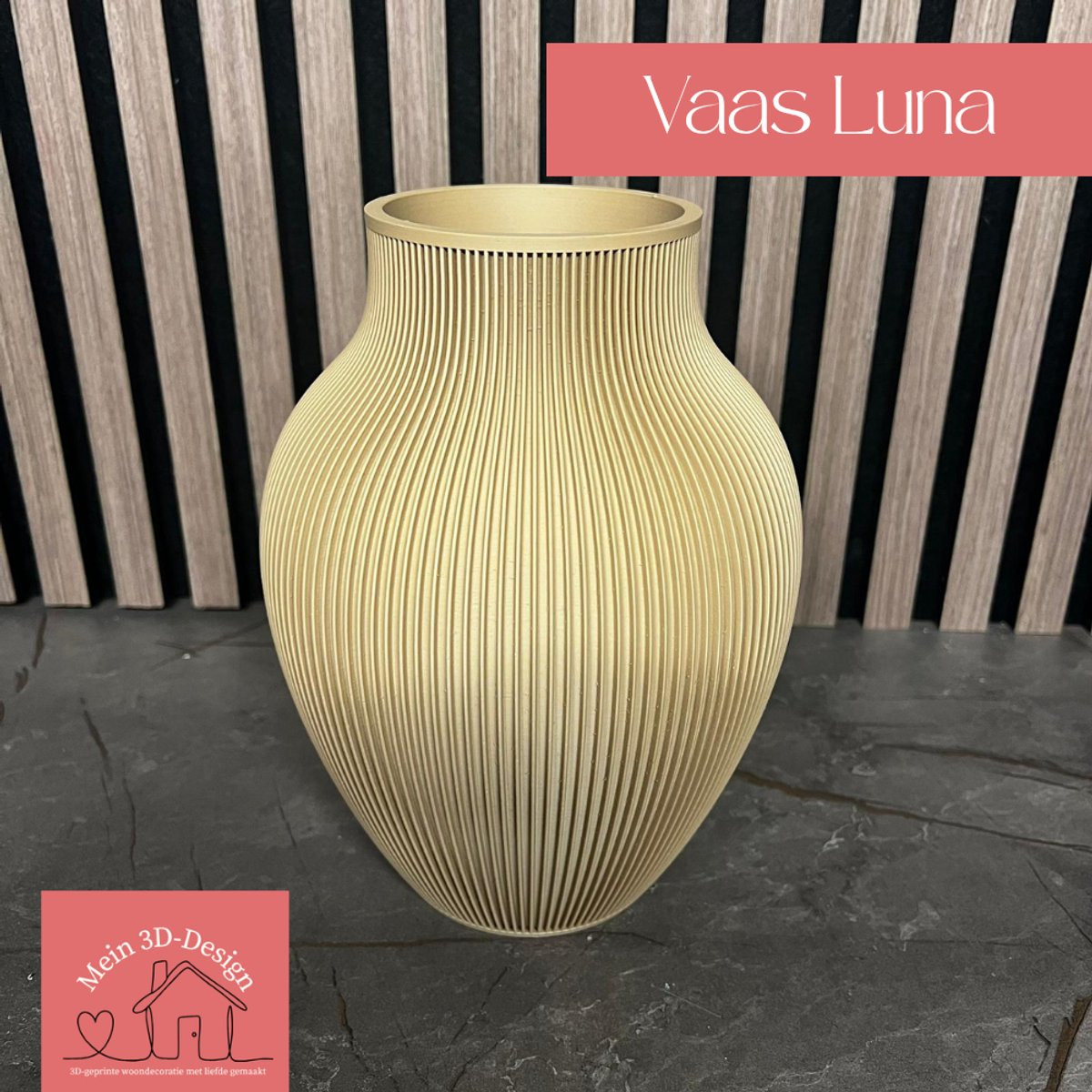 Vaas Luna Japandi stijl 3D geprint voor kunstbloemen en Legobloemen van Mein 3D-Design.nl