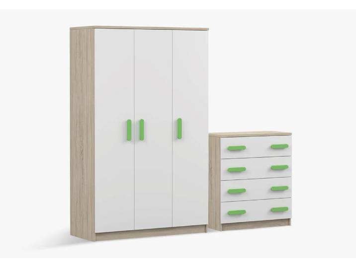 Drehtürenschrank und Kommode 2er-Set JONAS III 19/JONAS III 02 Sonoma Eiche Weiß Limette