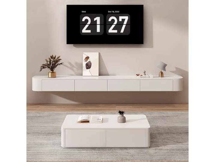 Ecoxsnz Schwebender TV-Ständer, Wandmontierter TV-Schrank mit Schubladen, 220 cm Lange TV-Medienkonsole, Große TV-Bank mit Stauraum unter dem Fernseher (Weiß, 220cm/86.6 )