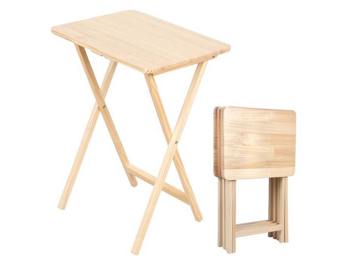 4 Table d'appoint pliables pour TV Pliante - Bois - Naturel - idéales pour les petits espaces - construction en bois massif