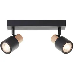Brilliant, Deckenstrahler, Deckenstrahler Pini Spotbalken, 2x GU10, 58 cm, schwenkbar, Metall/Holz, schwarz/braun (GU10)