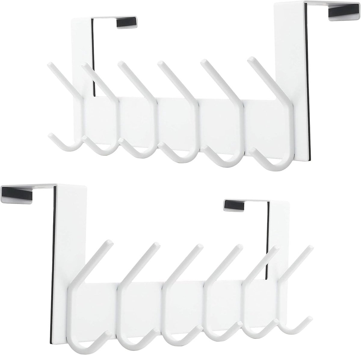 Set van 12 witte deurhaken als kapstok organizer voor ruimtebesparing