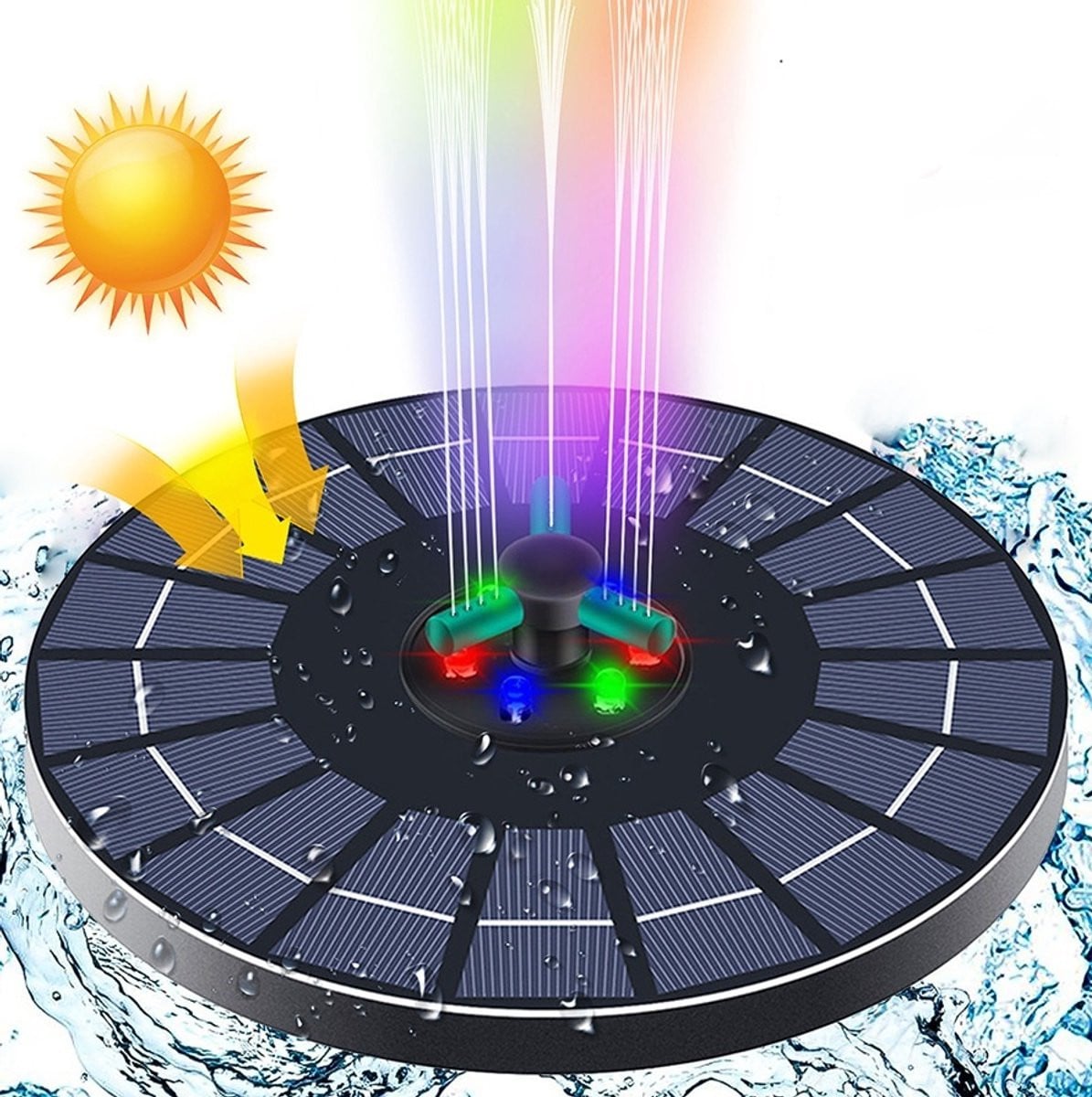 Zonnefontein Set Zonne-energie Waterpomp met RGB LED en Draaibare Sproeikop - Zwart - 23 cm