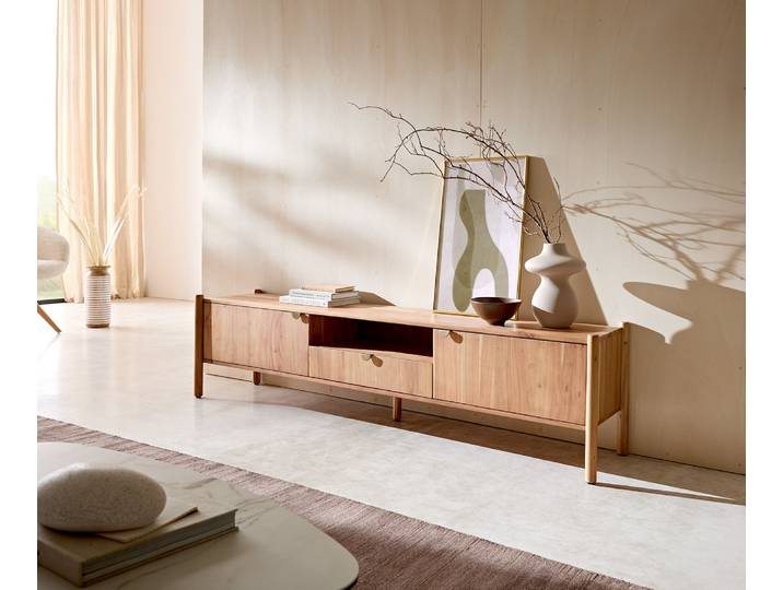 Meuble TV Caius 175 cm acacia Aura 2 portes 1 tiroir 1 compartiment