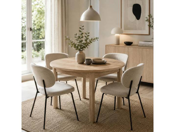 Table Ronde Extensible Effet Bois Ø100-140 Cm Alva