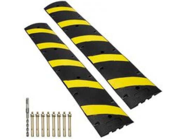 VEVOR Rampe Protection Câble Lot de 2 à 2 Canaux Passage de Câble au Sol Caoutchouc Passe Câble Ralentisseur Charge 10000 kg 8 Vis d'Expansion 1 Foret pour Routes Parkings, 183x30x4,5 cm, Noir/Jaune