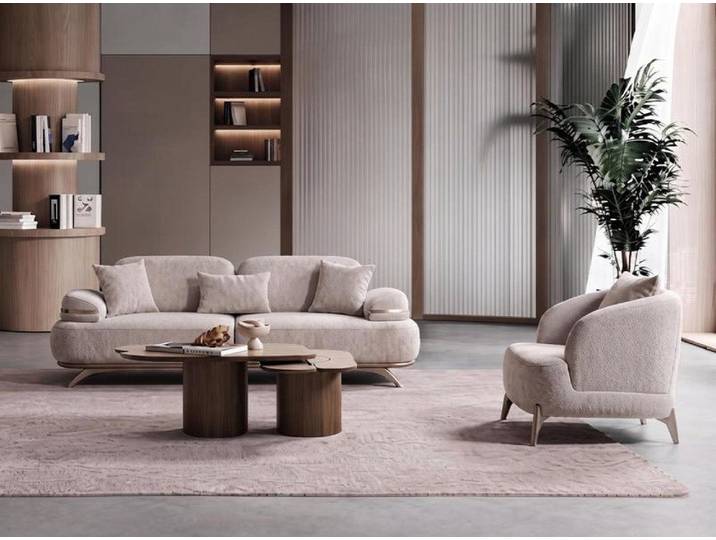 JVmoebel Polstergarnitur Wohnzimmer Set Sofa Sessel Beige Polstermöbel Luxus Design, (Polstergarnitur, 2-tlg., 2-tlg)