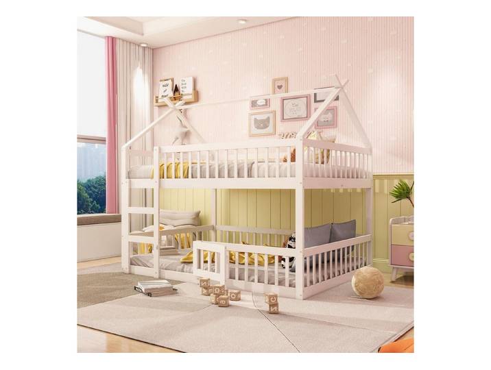 LuxusKollektion Etagenbett Etagenbett 140x200 Massivholz Weiss Hausbett (1-St)