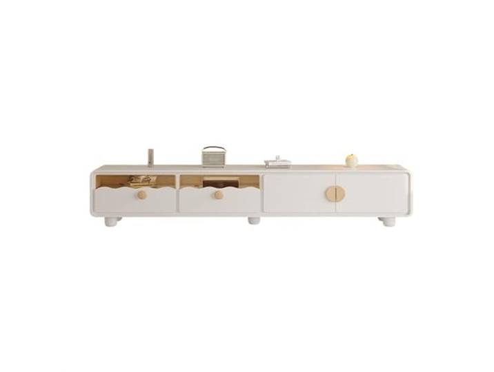 zhangrui1888 Schwimmender TV-Ständer Abgerundeter weißer TV-Schrank mit 2 Schubladen, modernes, einfaches Wohnzimmer TV-Konsole