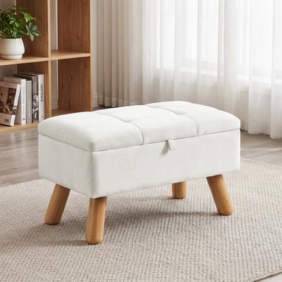 Javlergo Storage Ottoman with Wooden Legs Tufted Bench Foot Rest Stool with Hidden Compartment for Living Room