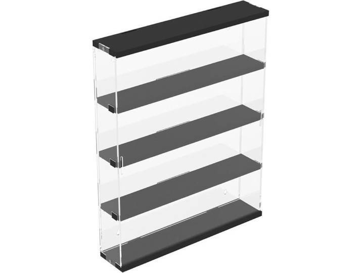 Vitrine Murale Joody 4 Étagères Acrylique Transparente avec Porte Coulissante Noir 40x8.5x50 cm