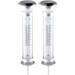 Grundig 2er-Set Solar LED Lampe mit Thermometer, Ø 9 x H 57 cm, Thermometer + Hygrometer, Silber, Weiss