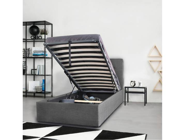 Le Quai Des Affaires - Lit Coffre Parma 90x190 + 1 Sommier / Gris Foncé/ 201x99x99 Cm