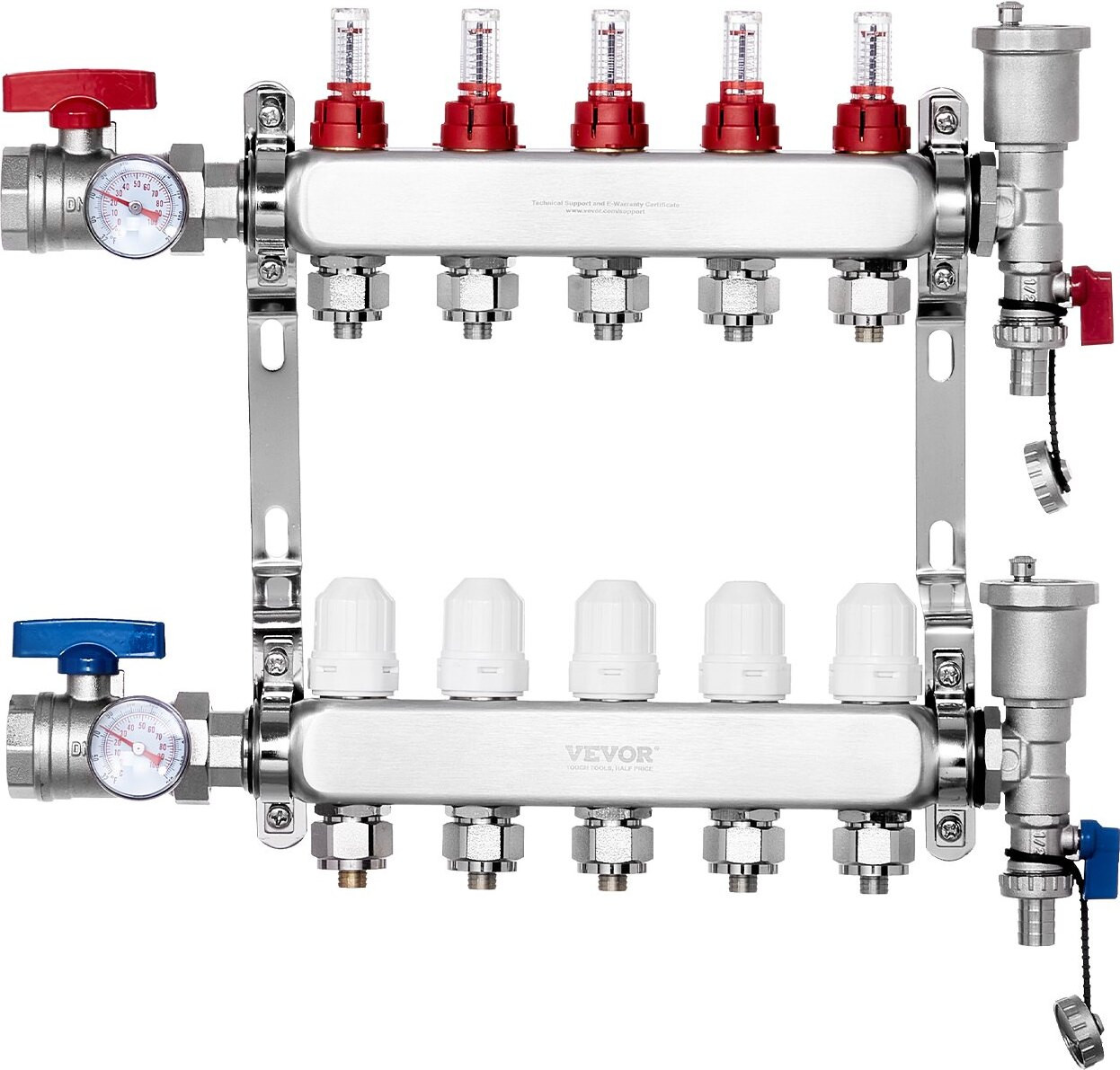 Sweiko Verdeelstuk voor 5 verwarmingscircuits met doorstroomsindicator voor vloerverwarming