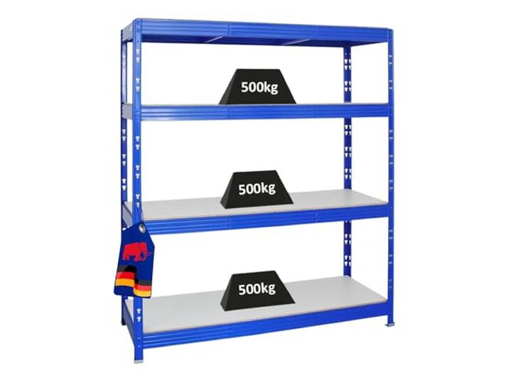 PROREGAL Profi Schwerlastregal Rhino BREIT blau HxBxT 180x160x60cm Fachlast 500kg 4X Melamin-Ebenen 16mm Garagenregal, Lagerregal, Steckregal, Weitspannregal